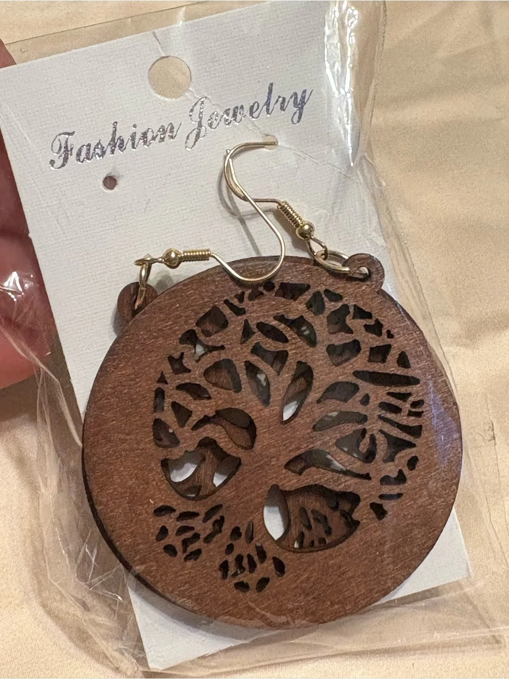 Boho Tree of Life Wooden Earrings Brown NWT